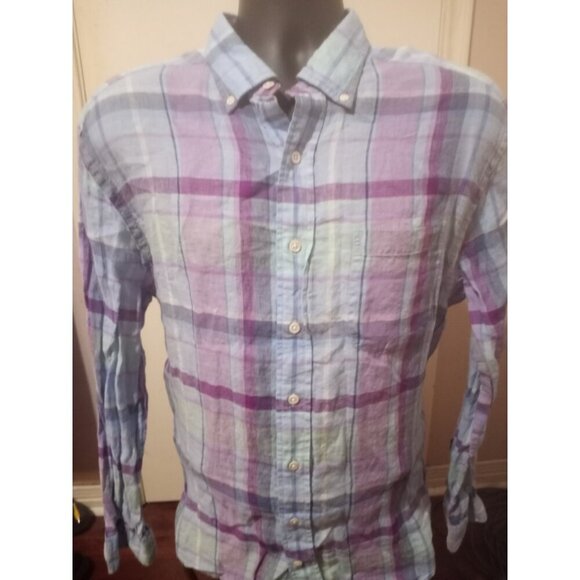 Vineyard Vines Linen Plaid Button Classic Fit Murray Shirt Mens Sz L Purple Blue - Picture 1 of 10